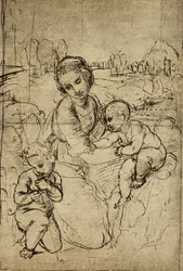 Madonna en kind en Sint Jan (kind), tekening door Raphael. Gabinetto dei Disegni e Stampe, Uffizi Gallery, Florence